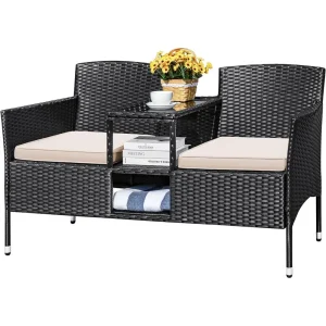 Rattan 2-Seat Patio Set with Cushions