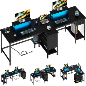 Satifur 93 inch 2-person Office Desk with Power Sockets